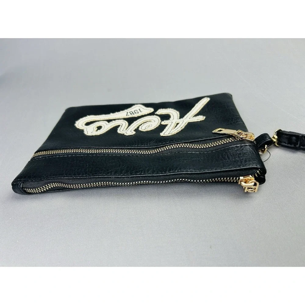 Aeropostale Black Faux Leather Zipper Pouch Cosmetic Clutch‎ Aero Bag NWT